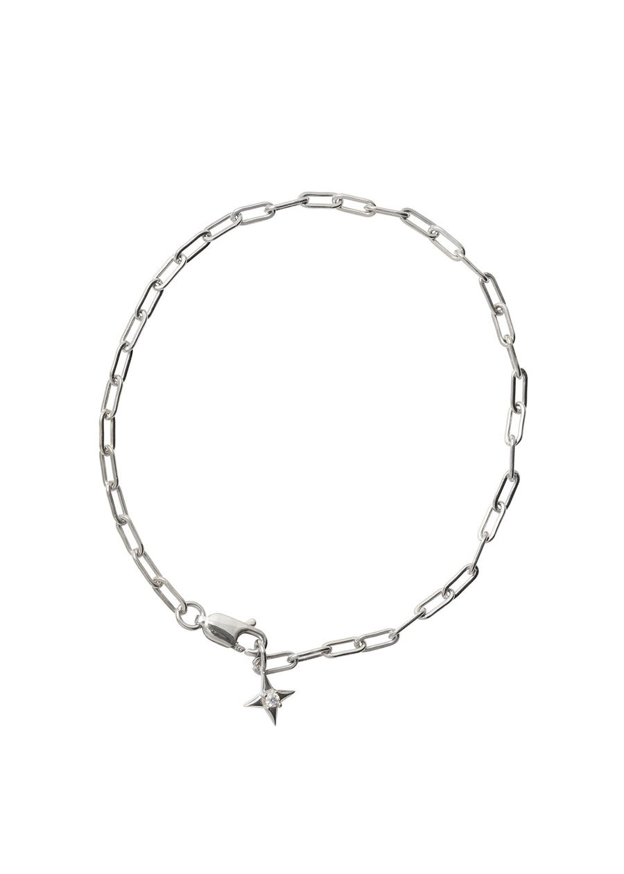 Paper Clip Chain Bracelet Rhodium